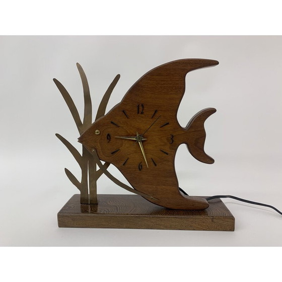 Image 1 of Vintage Nufa teak and fish clock with brass details, 1960