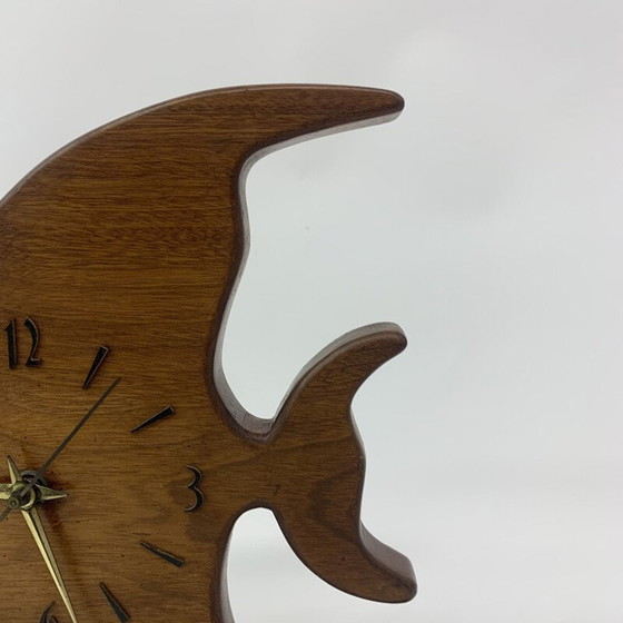 Image 1 of Vintage Nufa teak and fish clock with brass details, 1960