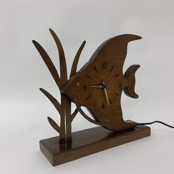 Image 1 of Vintage Nufa teak and fish clock with brass details, 1960