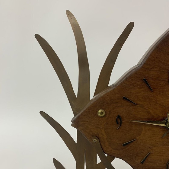 Image 1 of Vintage Nufa teak and fish clock with brass details, 1960