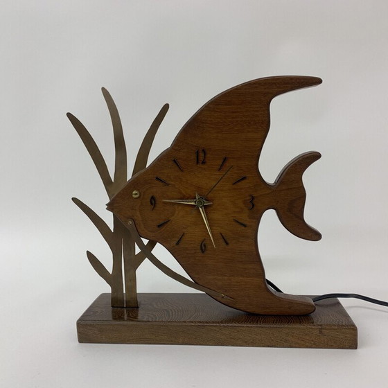 Image 1 of Vintage Nufa teak and fish clock with brass details, 1960