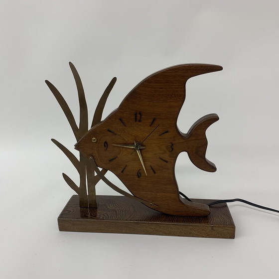 Image 1 of Vintage Nufa teak and fish clock with brass details, 1960
