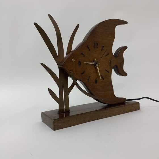 Image 1 of Vintage Nufa teak and fish clock with brass details, 1960