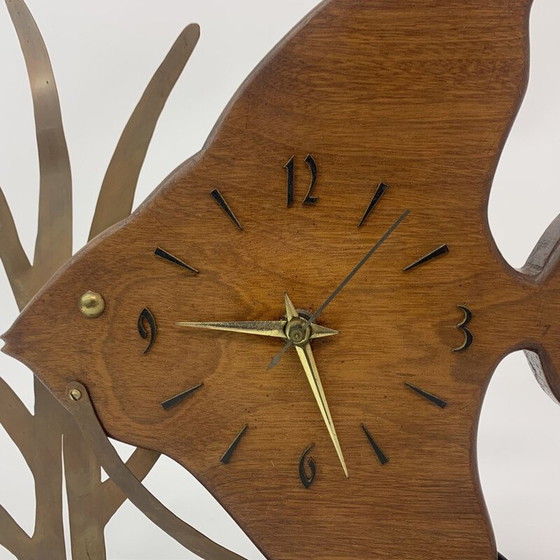 Image 1 of Vintage Nufa teak and fish clock with brass details, 1960