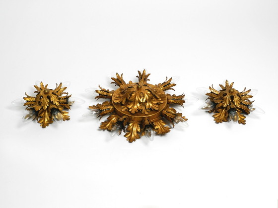 Image 1 of Set Of Three Beautiful 1960S Italian Ceiling Or Wall Lamps By Banci Firenze Italy