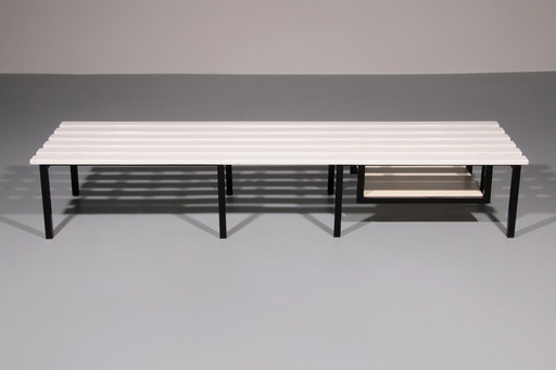 Ducht design White Wooden Bench With Black Metal Frame 