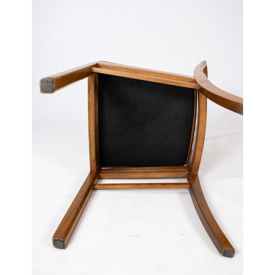 Image 1 of Set di 10 sedie vintage in legno chiaro e rivestite in pelle color cognac, anni '40