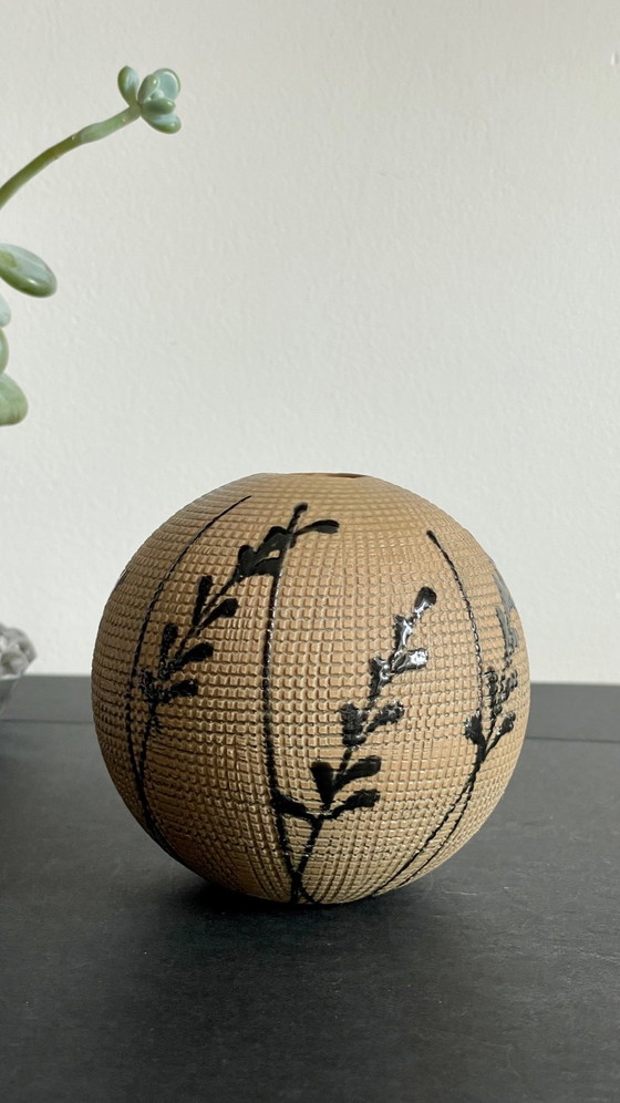 Image 1 of 80's Design Stoneware Ball Shape Vase