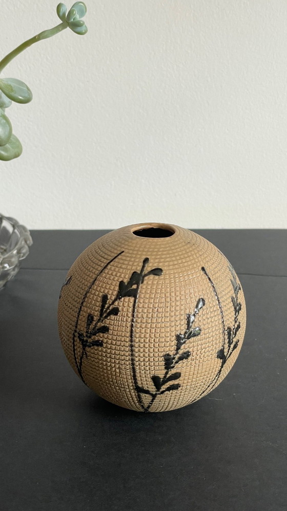 Image 1 of 80's Design Stoneware Ball Shape Vase