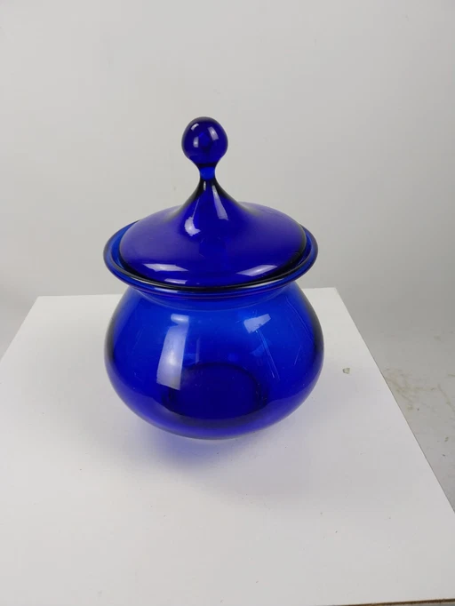 1 X Plus Glass Norway Cobalt Blue Pot With Lid 1970'S