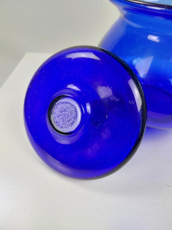 Image 1 of 1 X Plus Glass Norway Cobalt Blue Pot With Lid 1970'S