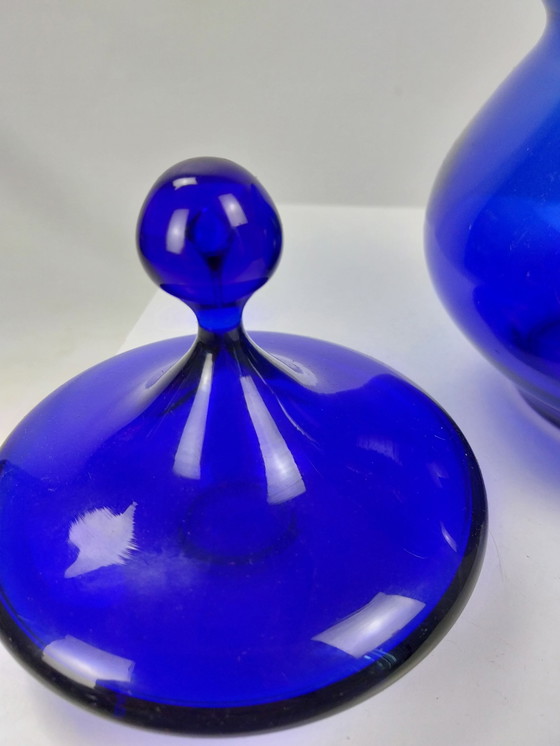 Image 1 of 1 X Plus Glass Norway Cobalt Blue Pot With Lid 1970'S