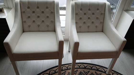 Image 1 of 2X Dining Chairs White Leather New