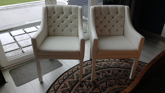 Image 1 of 2X Dining Chairs White Leather New