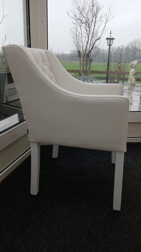 Image 1 of 2X Dining Chairs White Leather New