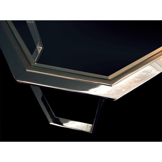 Image 1 of Vintage octagonal chrome and gold coffee table, 1970