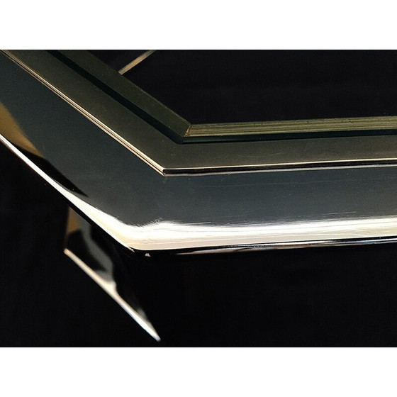 Image 1 of Vintage octagonal chrome and gold coffee table, 1970