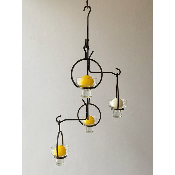 Image 1 of Scandinavien vintage wrought iron chandelier for four Lights, 1960s