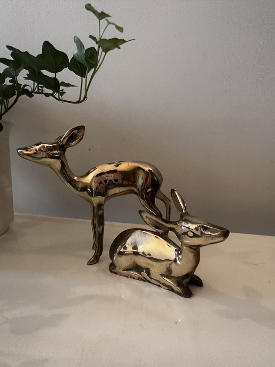 Image 1 of Set Of Brass Deer 2 Pieces