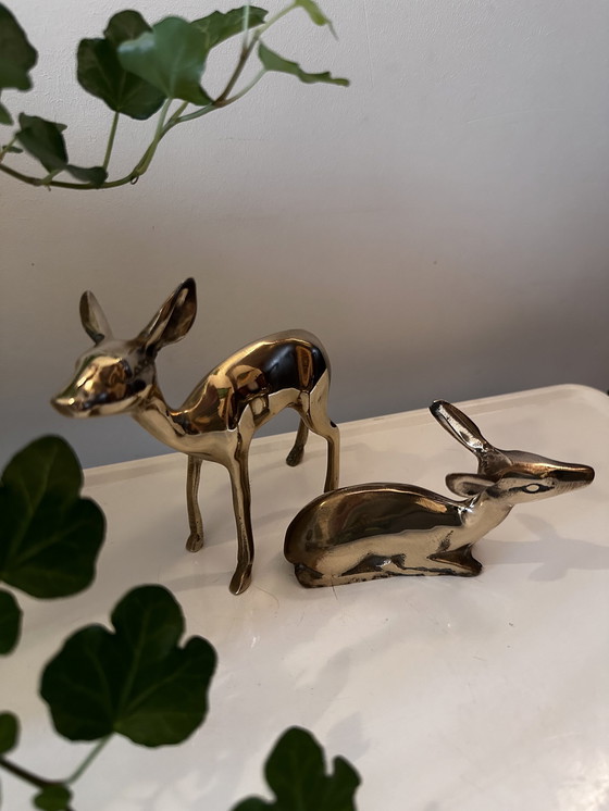 Image 1 of Set Of Brass Deer 2 Pieces