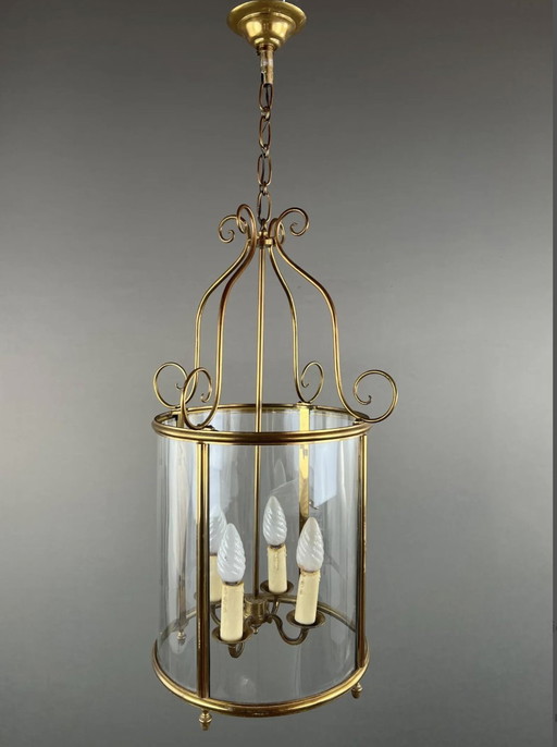 Classical Style Gilt Brass And Glass Lantern, 20th Century