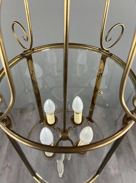 Image 1 of Classical Style Gilt Brass And Glass Lantern, 20th Century