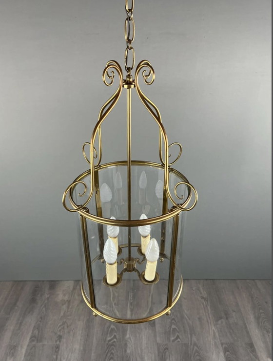 Image 1 of Classical Style Gilt Brass And Glass Lantern, 20th Century