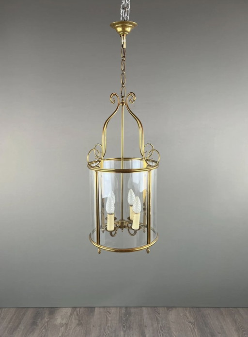 Classical Style Gilt Brass And Glass Lantern, 20th Century