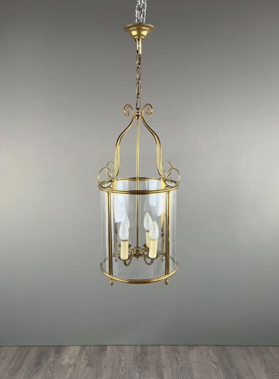 Image 1 of Classical Style Gilt Brass And Glass Lantern, 20th Century