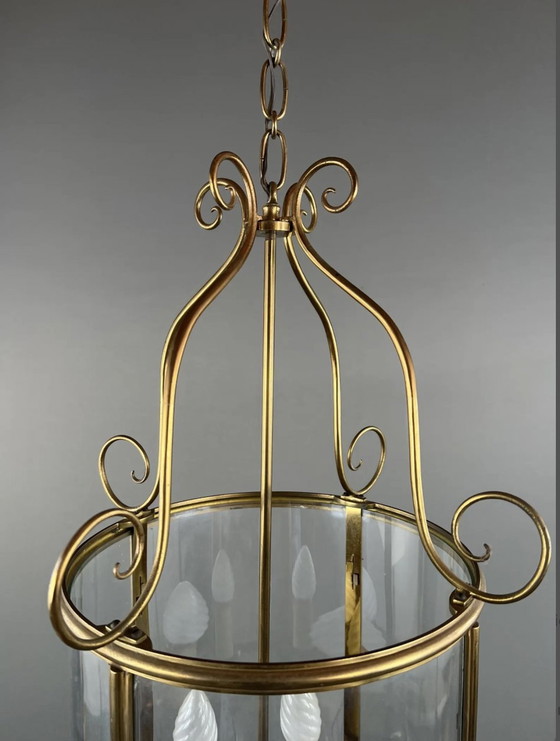 Image 1 of Classical Style Gilt Brass And Glass Lantern, 20th Century