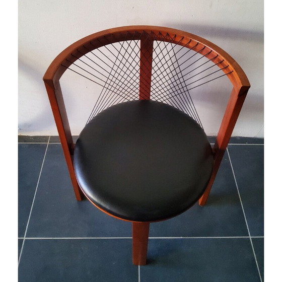 Image 1 of Set of 5 vintage wood and leather chairs by Niels Jorgen Haugesen String for Tranekaer, Denmark 1980
