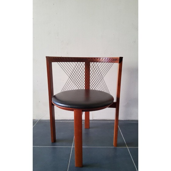 Image 1 of Set of 5 vintage wood and leather chairs by Niels Jorgen Haugesen String for Tranekaer, Denmark 1980
