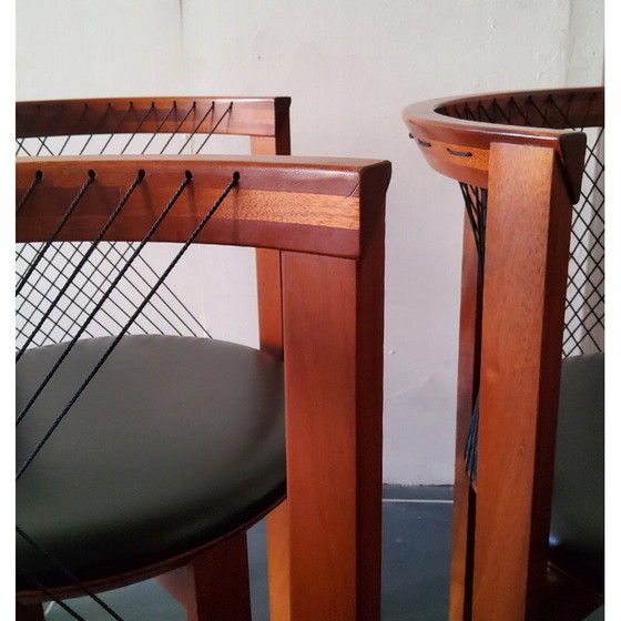 Image 1 of Set of 5 vintage wood and leather chairs by Niels Jorgen Haugesen String for Tranekaer, Denmark 1980
