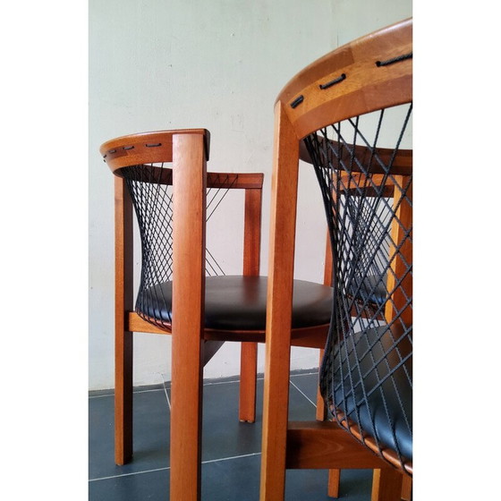 Image 1 of Set of 5 vintage wood and leather chairs by Niels Jorgen Haugesen String for Tranekaer, Denmark 1980