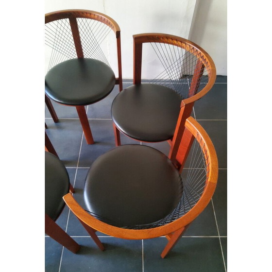 Image 1 of Set of 5 vintage wood and leather chairs by Niels Jorgen Haugesen String for Tranekaer, Denmark 1980