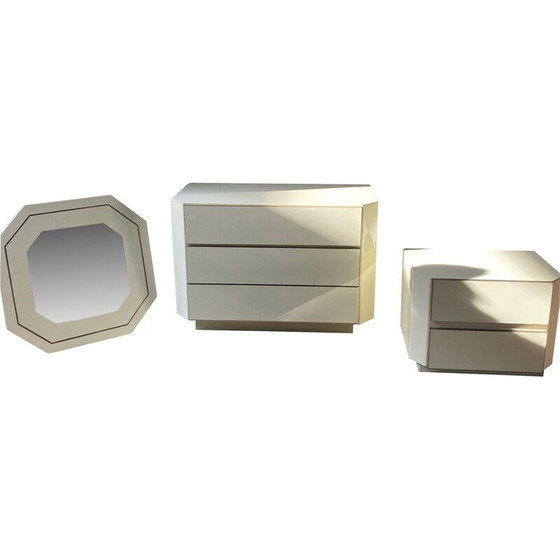 Image 1 of Coppia di cassettiere laccate e specchio vintage, 1980