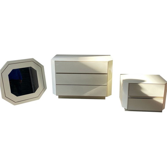 Image 1 of Coppia di cassettiere laccate e specchio vintage, 1980