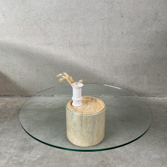 Image 1 of Mid - Century Travertine Glass Coffee Table Italy 1970