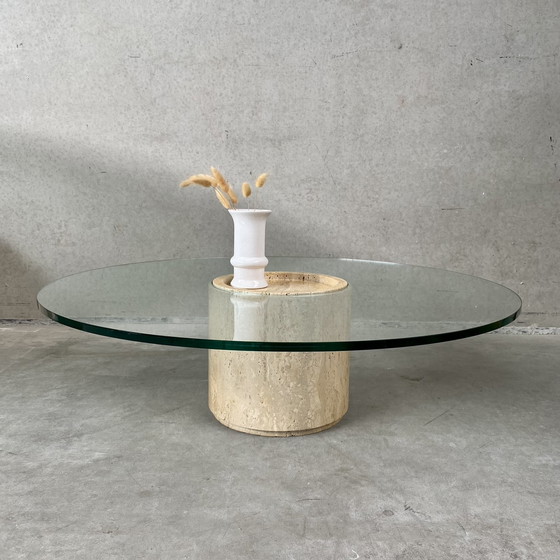 Image 1 of Mid - Century Travertine Glass Coffee Table Italy 1970