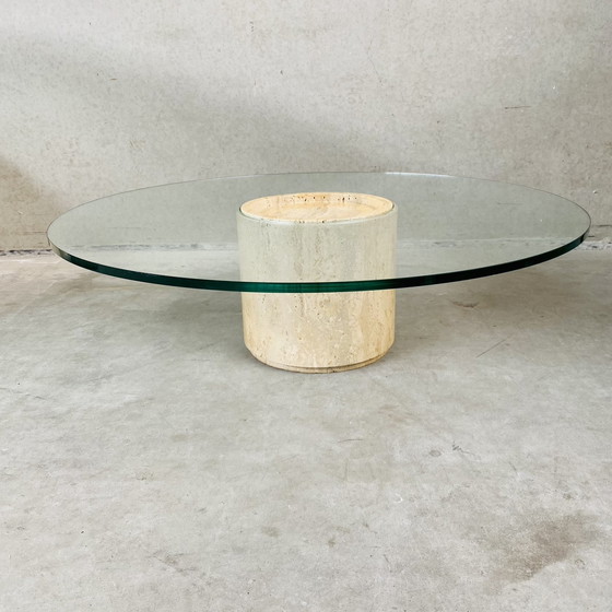 Image 1 of Mid - Century Travertine Glass Coffee Table Italy 1970