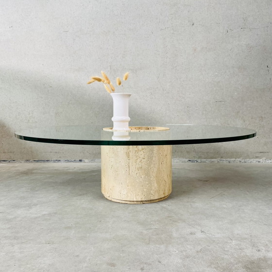 Image 1 of Mid - Century Travertine Glass Coffee Table Italy 1970