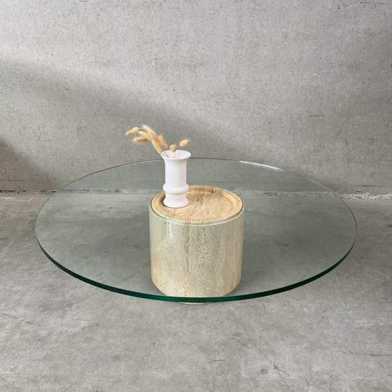 Image 1 of Mid - Century Travertine Glass Coffee Table Italy 1970