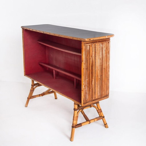 Vintage bar counter in cane and rattan, France 1950