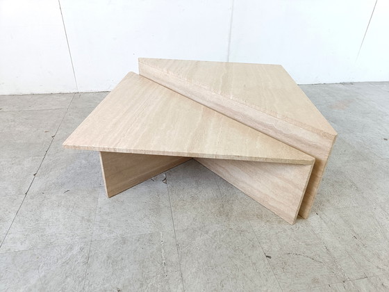 Image 1 of Vintage travertine triangular coffee tables