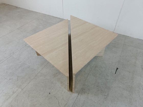 Image 1 of Vintage travertine triangular coffee tables