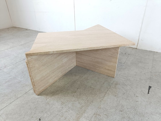 Image 1 of Vintage travertine triangular coffee tables