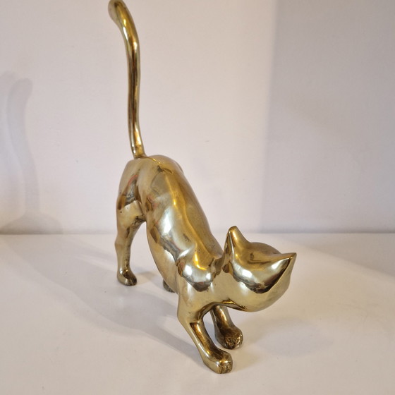 Image 1 of 1970s Brass Cat Statue Cat