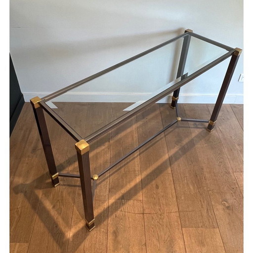 Consolle vintage in alluminio laccato e metallo dorato di Pierre Vandel, Francia 1970