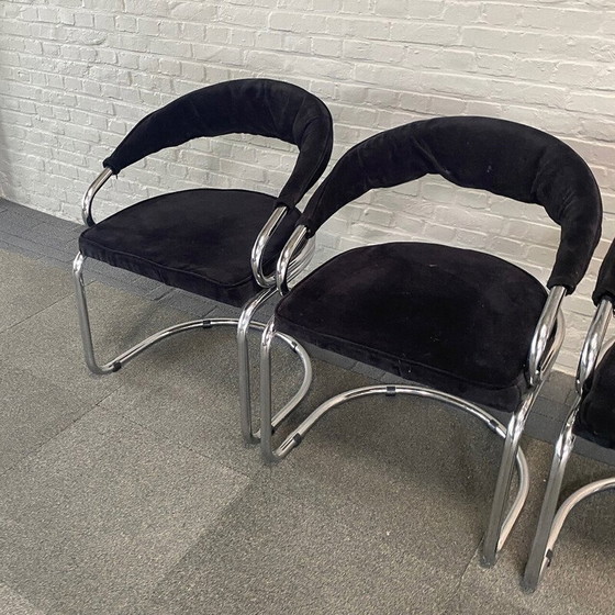 Image 1 of Set of 4 vintage black velvet chairs by Giotto Stoppino for Kartell, Italy 1970