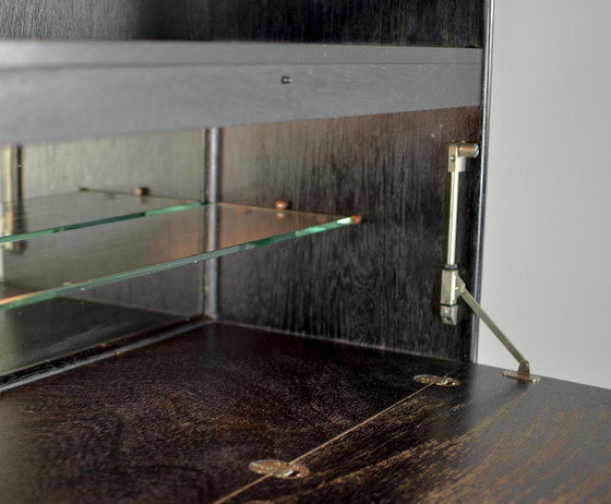 Image 1 of Mid-Century Black Pit Cane Bar Cabinet Designed in the Style of Jan des Bouvrie, 1970s